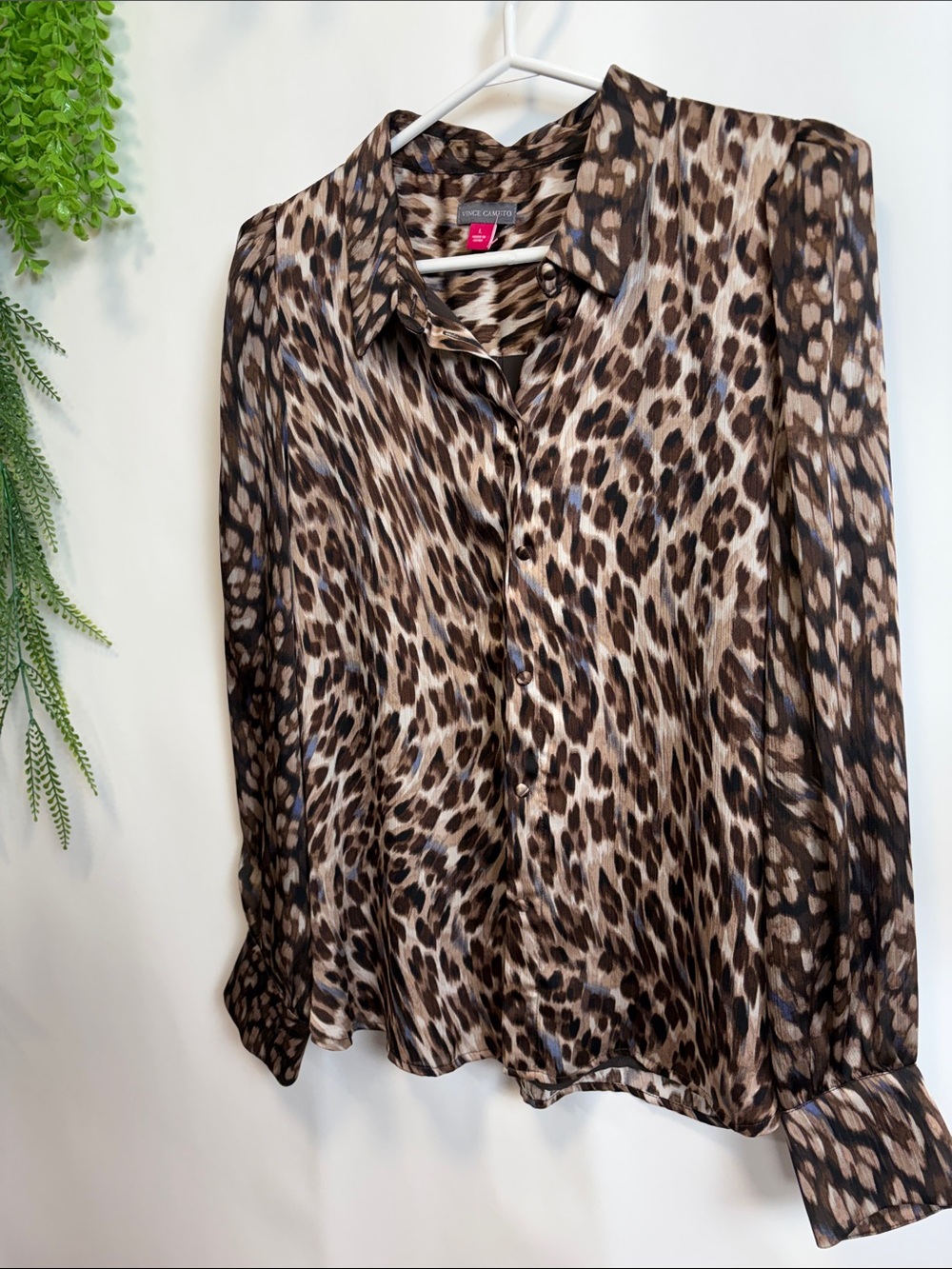 Vince Camuto Brown Leopard Print Button-Down Blouse